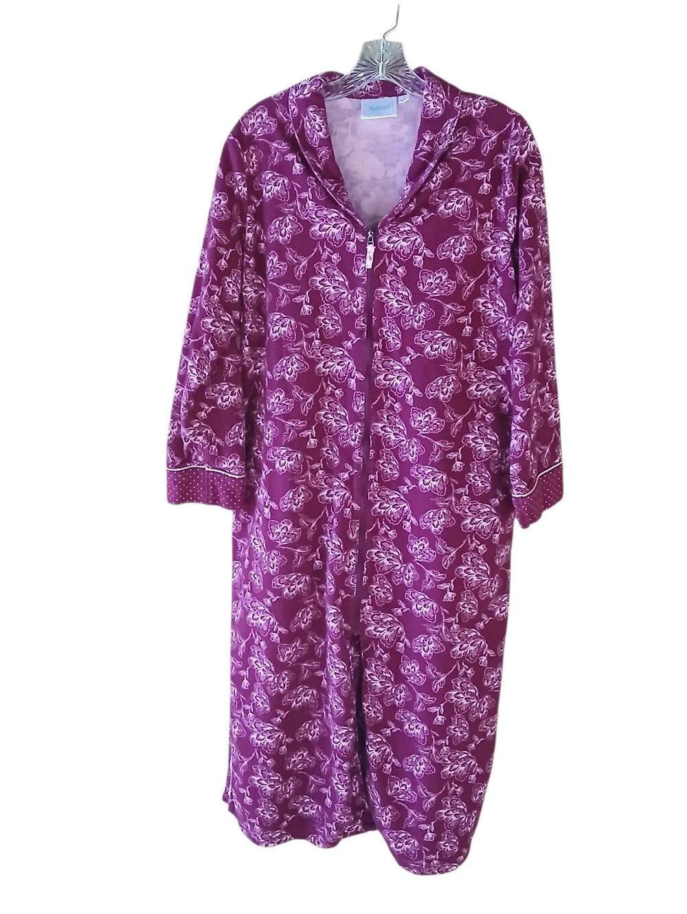National Vintage Burgundy Floral Zip Up Flannel Robe Medium